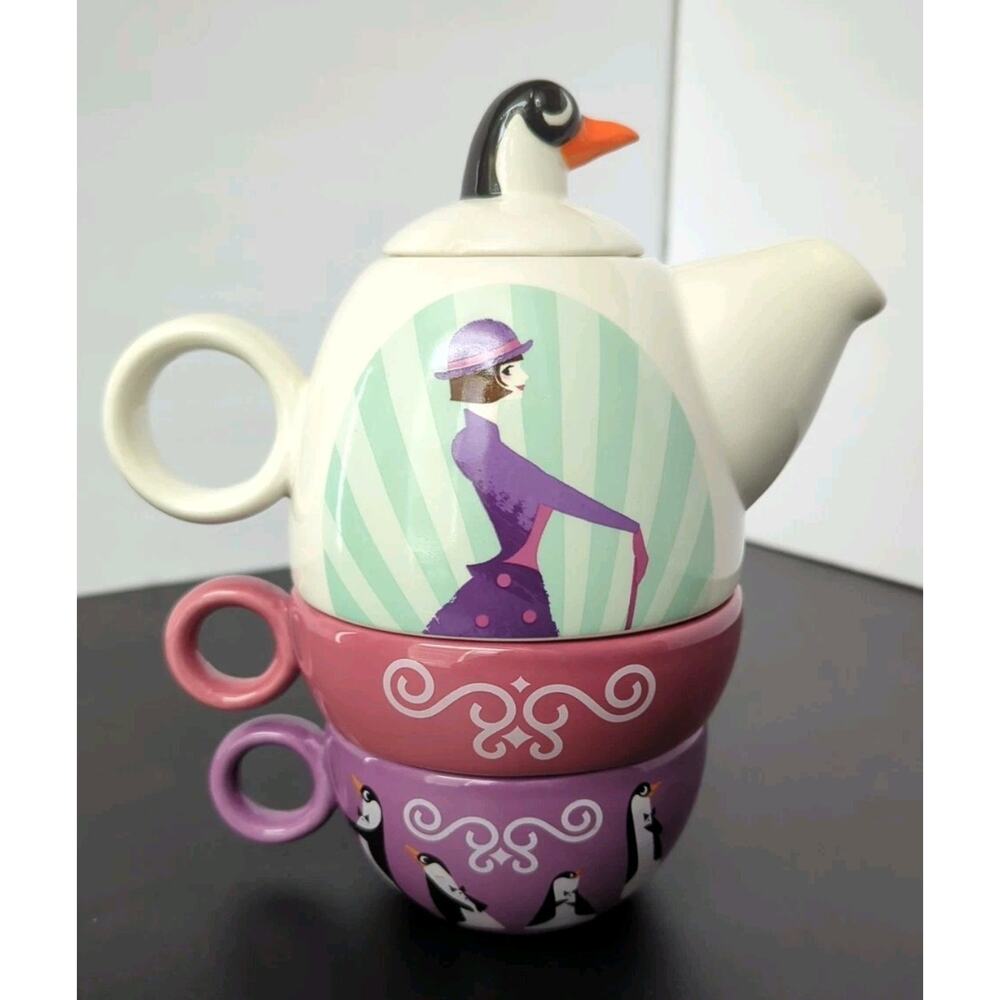 Disney Mary Poppins Tea for Two Set Ceramic Teapot & Stackable Mugs Tea Set